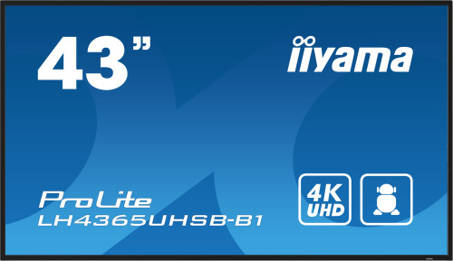 MONITOR IIYAMA 43" , UHD IPS PANEL, HAZE 1%, 800CD/M, HORIZ Y VERT, SIGNAL FAILOVER, MM 2X 10W, HDMI 2X, DP, USB 2.0 X2, WIFI, LAN, MEDIA PLAY USB PORT, CONTROL LAN / RS232C, IISIGNAGE2 (CMS/DMS), E-SHARE, ANDROID 11 OS, 24/7 OPERATION, VESA (400X