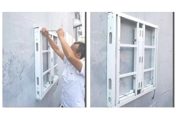 Instalación de cabina de pantalla LED exterior fija en fachada